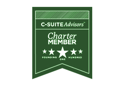 C-Suite Advisors Charter Member badge. The bottom reads "Founding one hundred."