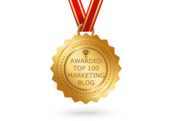 Medal reading "Awarded Top 100 Marketing Blog"